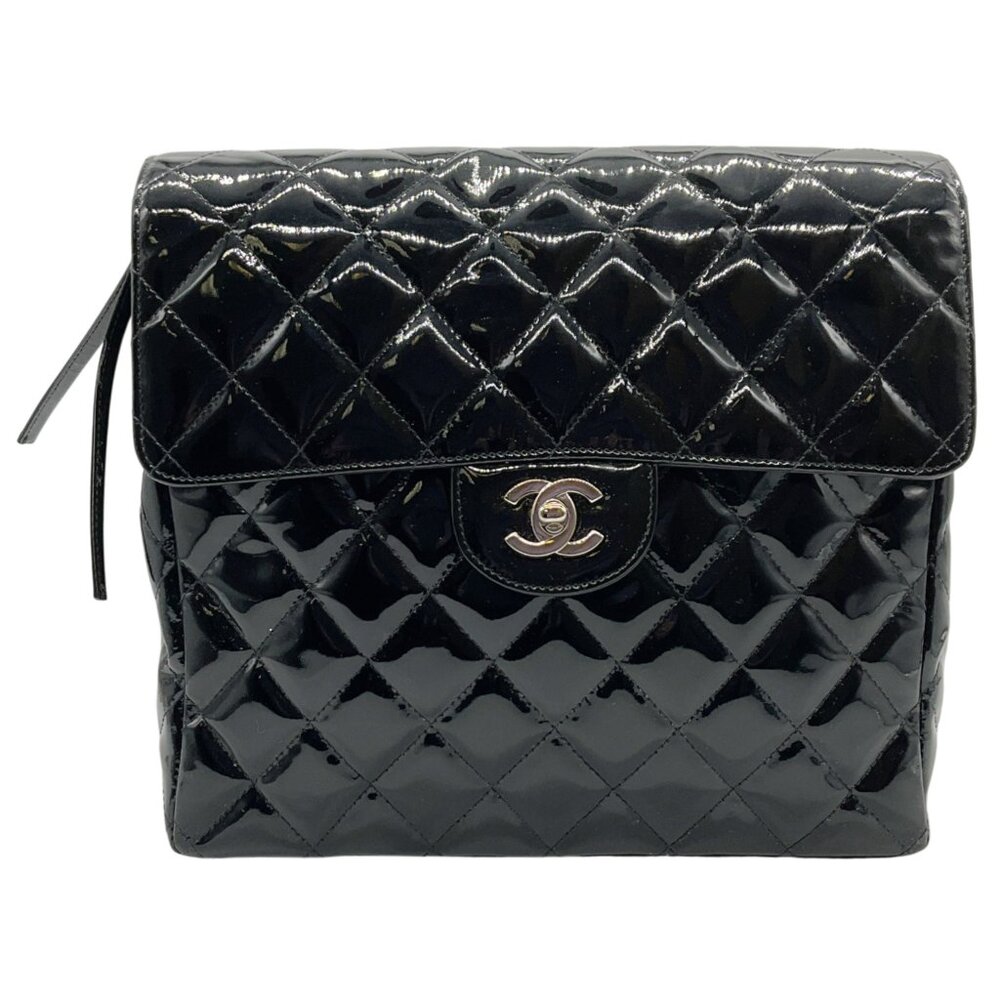 Chanel Vintage 1990's Black Quilted Patent Leather Backpack